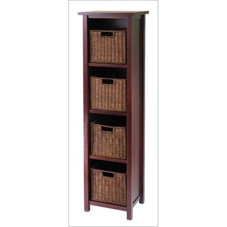 WINSOME Winsome 94411 Milan 5 Piece Storage Shelf with Baskets - Cabinet and 4 Small Baskets - Antique Walnut 94411